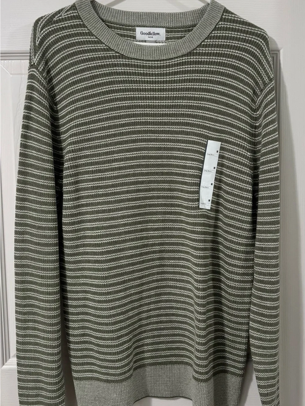 Goodfellow & Co Olive and White Striped Crewneck Sweater